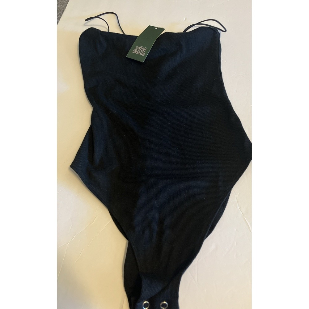 Wild Fable Bodysuit Women XS Black NWT Ribbed Cut Out Spaghetti Strap c842